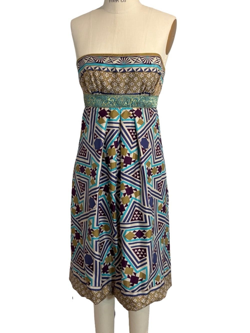Nicole Miller Strapless Silk Cocktail Dress Geometric Pattern - Size 4